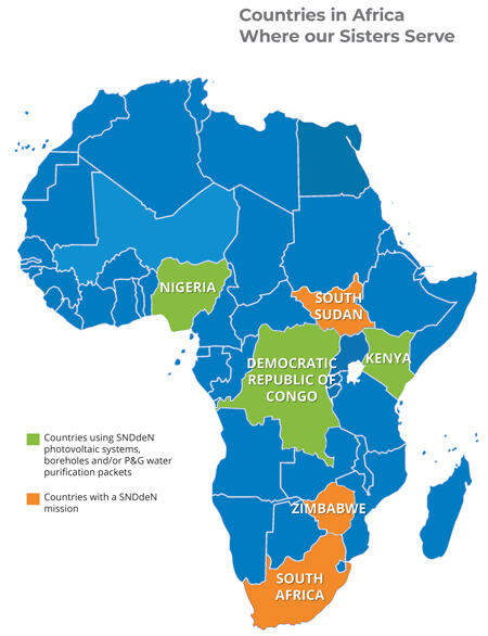 Countries in Africa where our Sisters work and serve