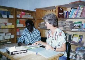 Sister Carolyn and a Man in her office 