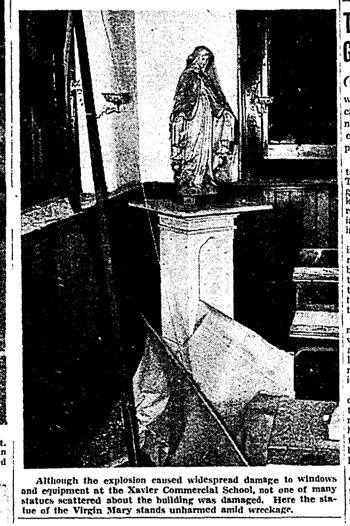 Statue in St. Xavier Commercial after 1942 explosion